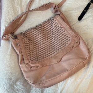 Studded Pink Leather Shoulder Bag